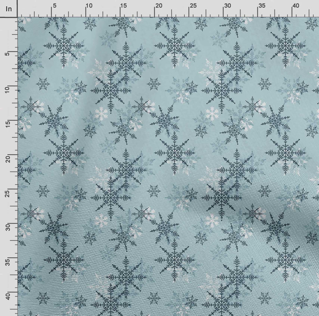 Sky Blue Cotton Jersey Fabric Snow Flakes & Star Fabric Prints by Yard 58 Inch Wide