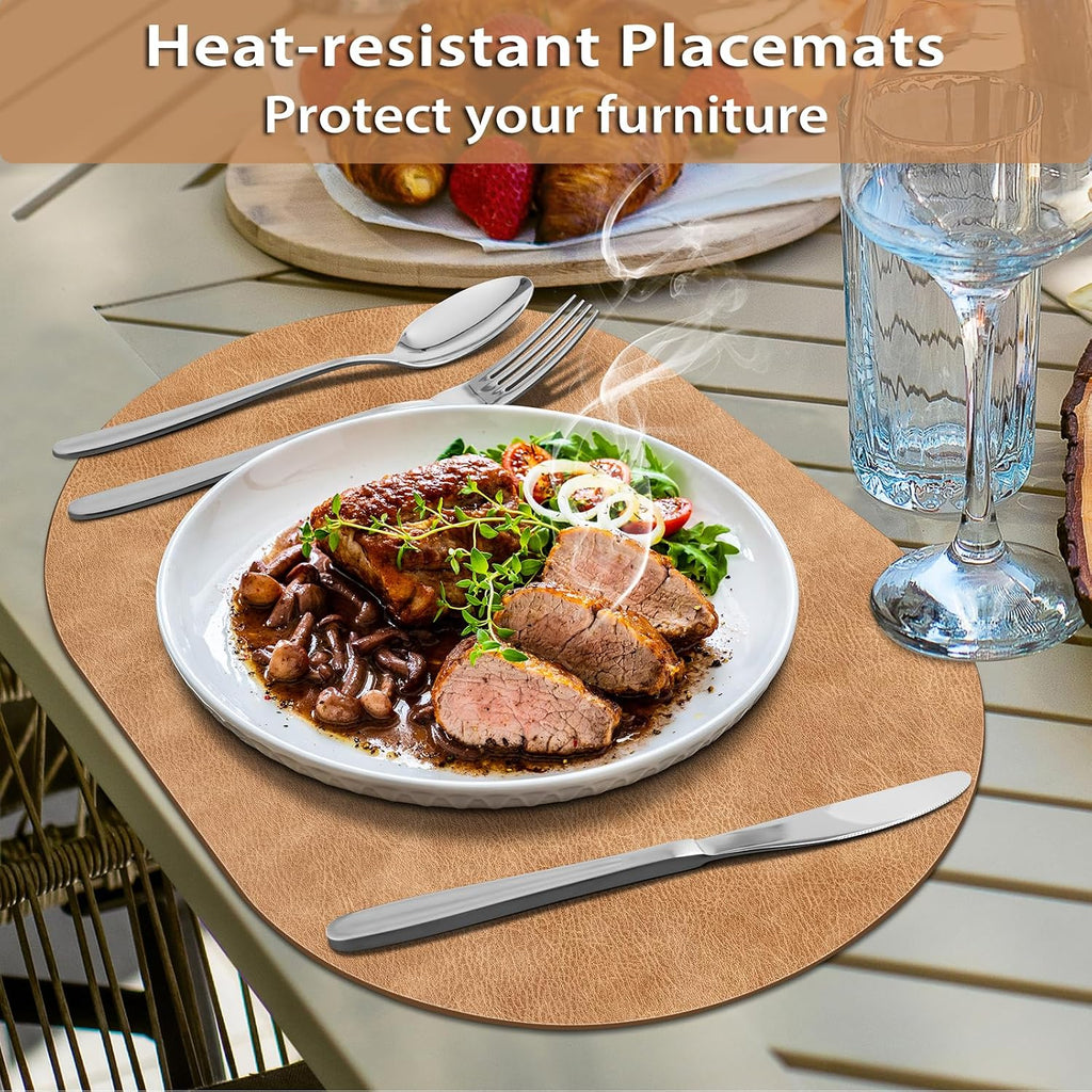 Placemats, Heat Resistant Oval Placemats Set of 12 Washable 12 x 17 Inch, Waterproof Table Mats, Wipeable Pu Place