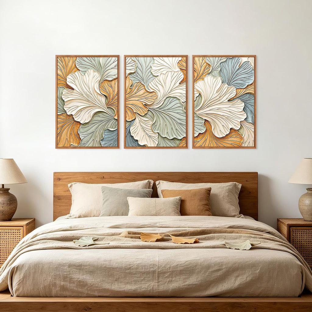 3D Large Ginkgo Leaf Wall Art, Neutral Boho Botanical Wall Decor