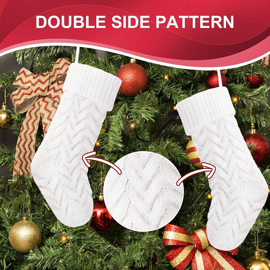 S, 18 Inch White Cable Knitted Stockings for Xmas Holiday Decoration, 6 Pack - Set of 6