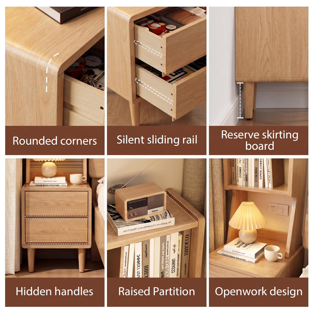 Solid Wood Bookshelf Nightstand Combo, Tall Nightstand with Bookshelf