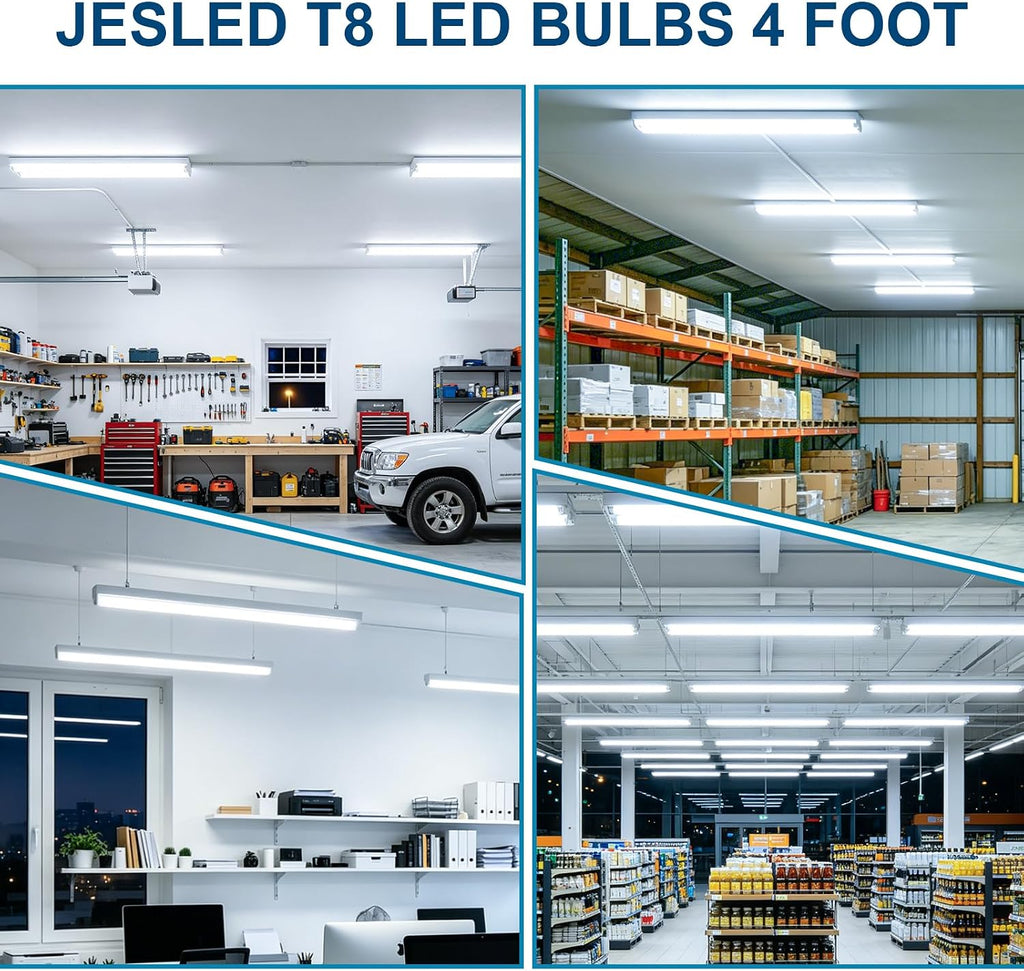 T8 4FT LED Light Bulbs, 24W 3200LM 5000K Frosted Type A+B, 4 Pack