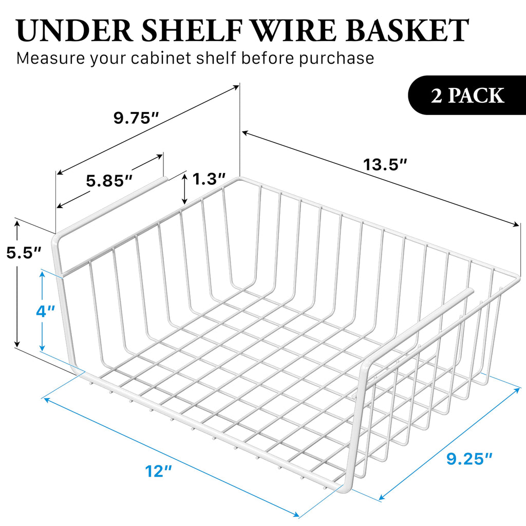 2-Pack Under Shelf Wire Metal Basket Shelf, White