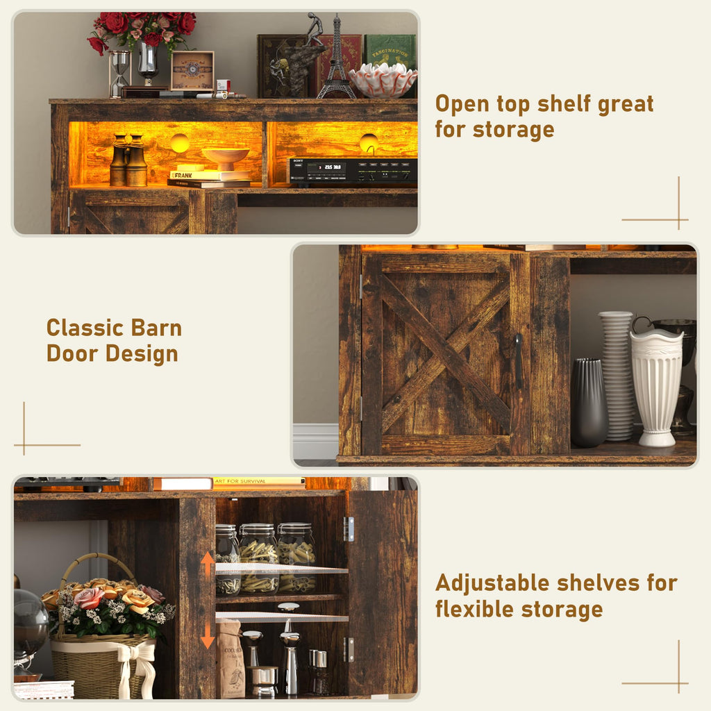 Farmhouse TV Stand for 70/75/80 Inch TV, 32"Tall Entertainment Center w/LED Light, Large Media Console Cabinet w/Barn