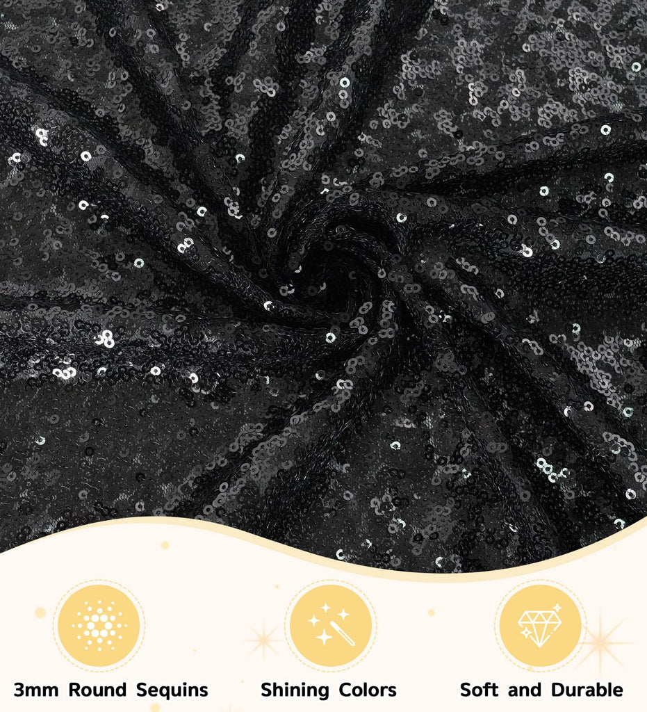 90" x 132" Black Rectangle Sequin Tablecloth for Party Dinner Banquet Festival Wedding Anniversary Exhibition Dessert