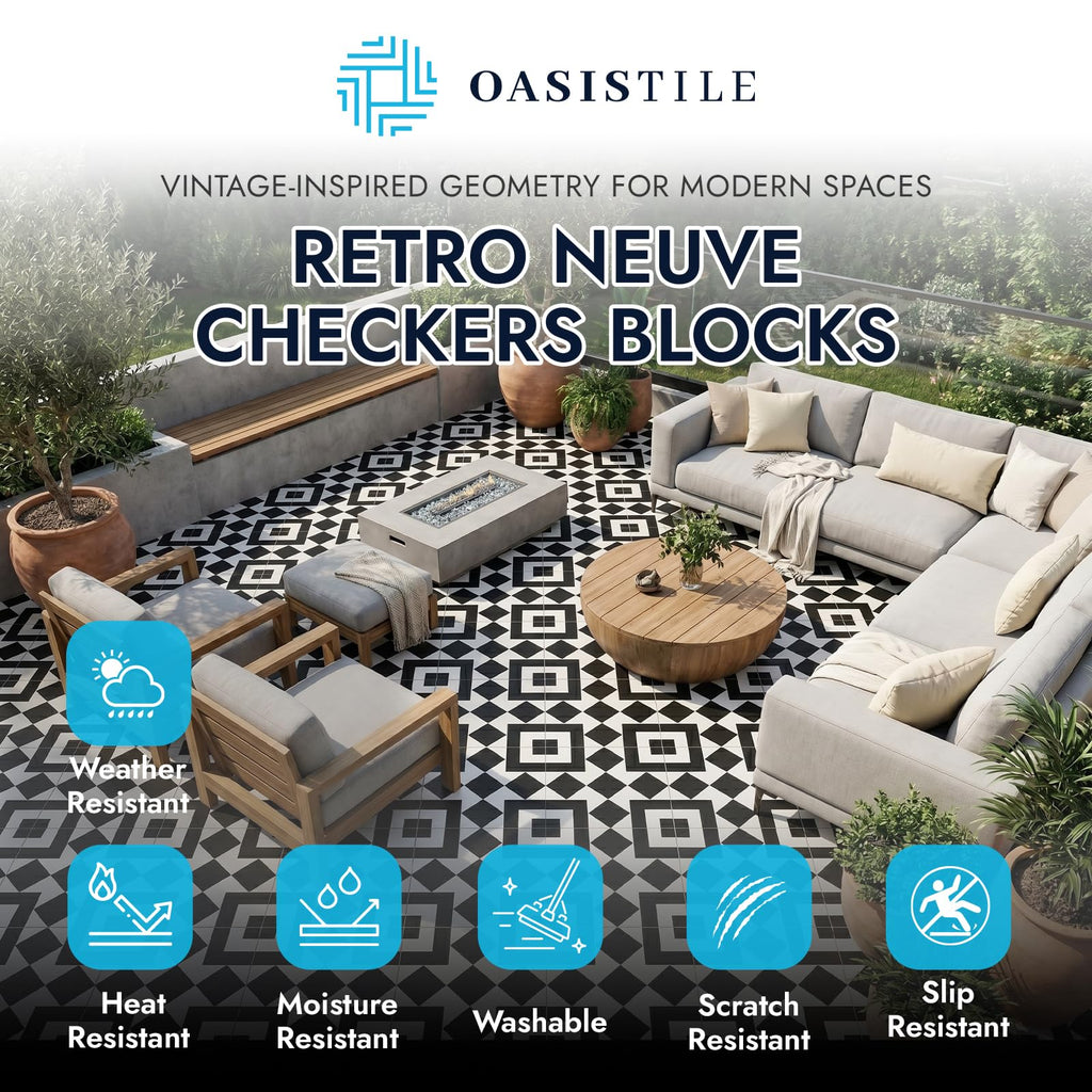 Oasis Tile Retro Neuve Checkers Blocks | 8x8 Matte Porcelain Tile