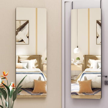 Door Mirror Full Length, 47"x 16" Full Body Over The Door Hanging Wall Mounted Mirror, Cloakroom, Round Black