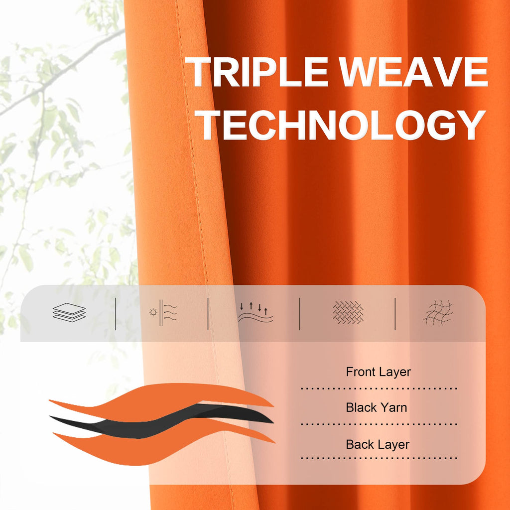 Orange Blackout Curtains 72 Inches Long 2 Panels Back Tab Rod Pocket Fall Color Decor Halloween Room Darkening
