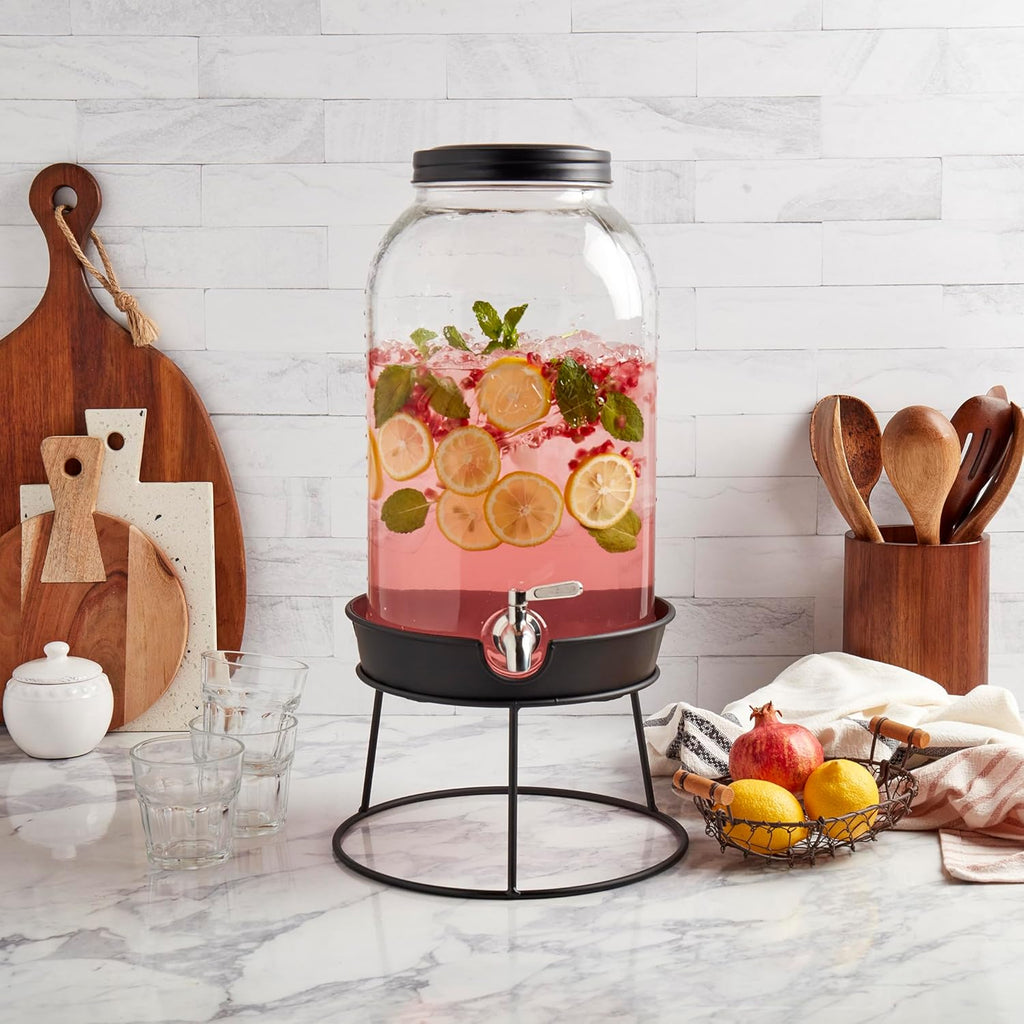3 Gallon Glass Beverage Drink Dispenser with Leakproof Spigot and Metal Stand