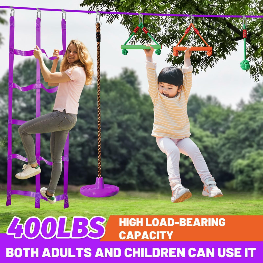 Warrior Obstacle Course for Kids-Slackline 52ft with 9 Accessries