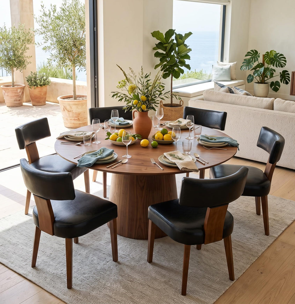 Mid Century Modern Dining Chairs Set of 6 PU Leather Upholstered Side Chairs, Modern Kitchen Armless Parson Chairs