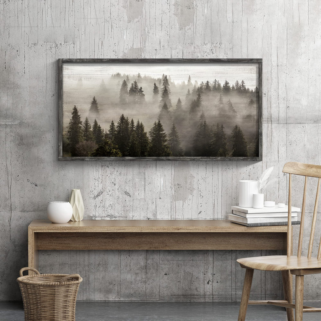 Foggy Forest Scenery Wooden Framed Wall Art, 40x20 Inch