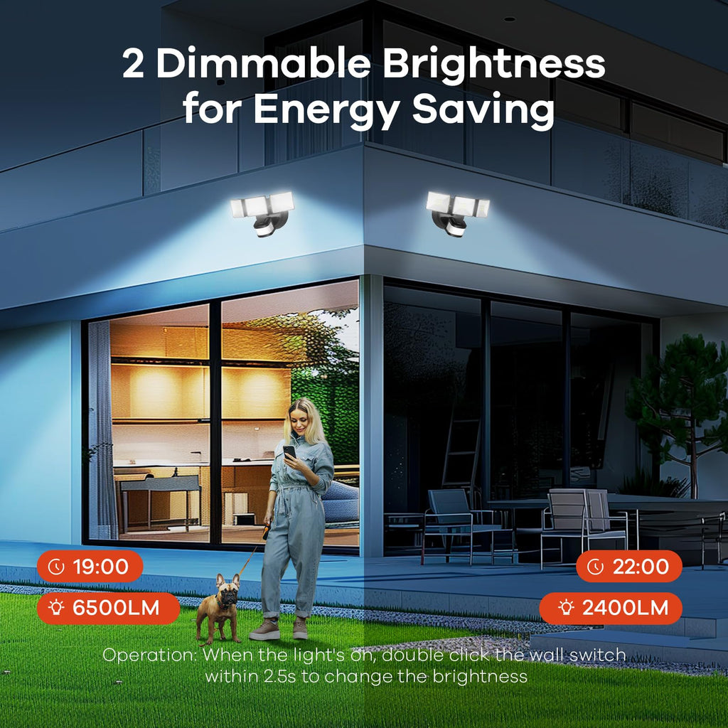Motion Sensor Outdoor Flood Light 42W, Super Bright LED Security Light, Dusk to Dawn/Auto/Manual Modes, IP65