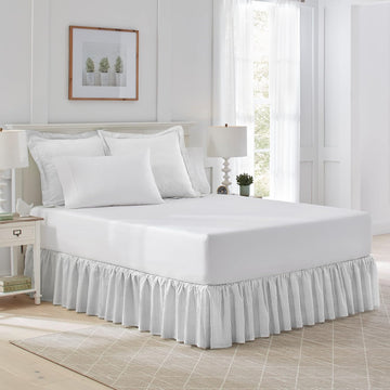 Home - Cotton Ruffled Bedskirt, Lightweight & Classic Style (Ticking Stripe Grey, Queen)