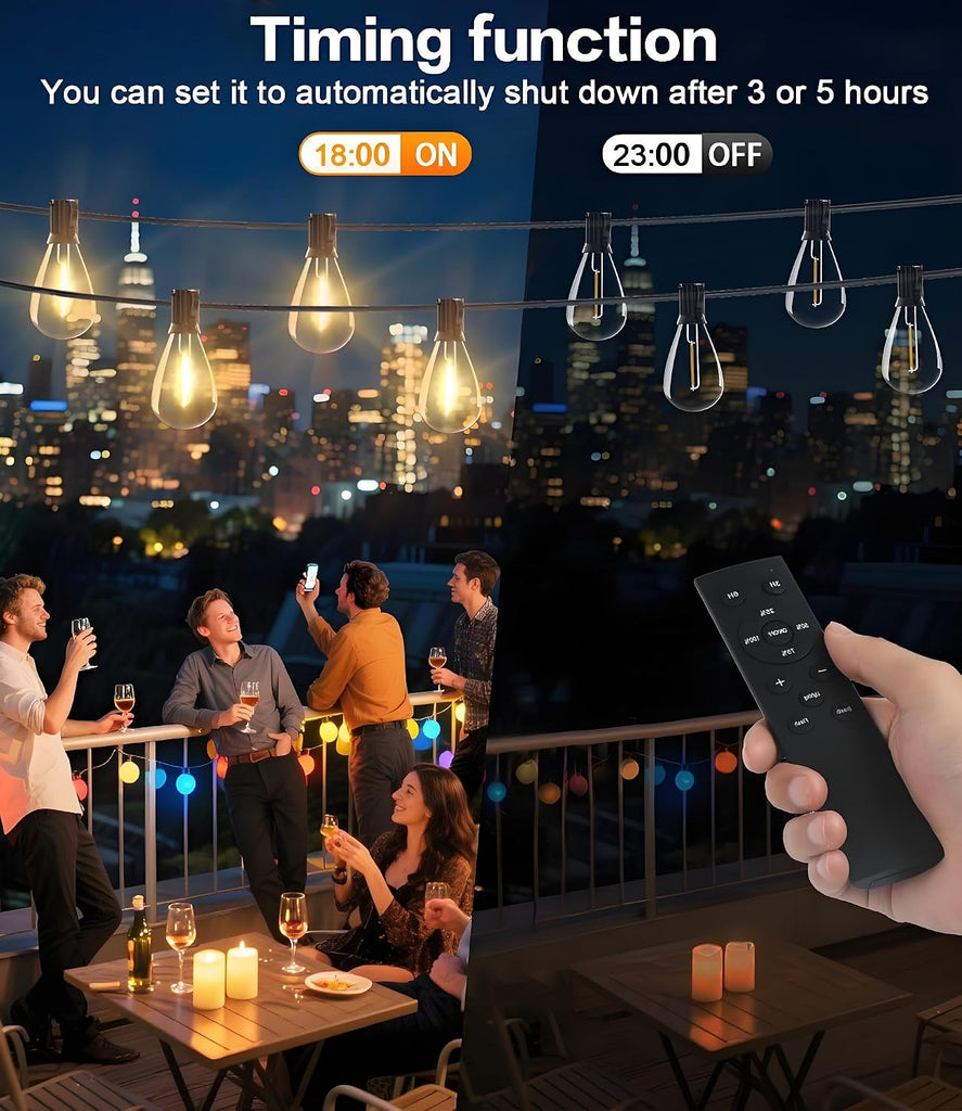 200FT LED Outdoor String Lights with Remote, 74+2 Shatterproof Bulbs Dimmable Timing 3 Light Modes Outside Patio