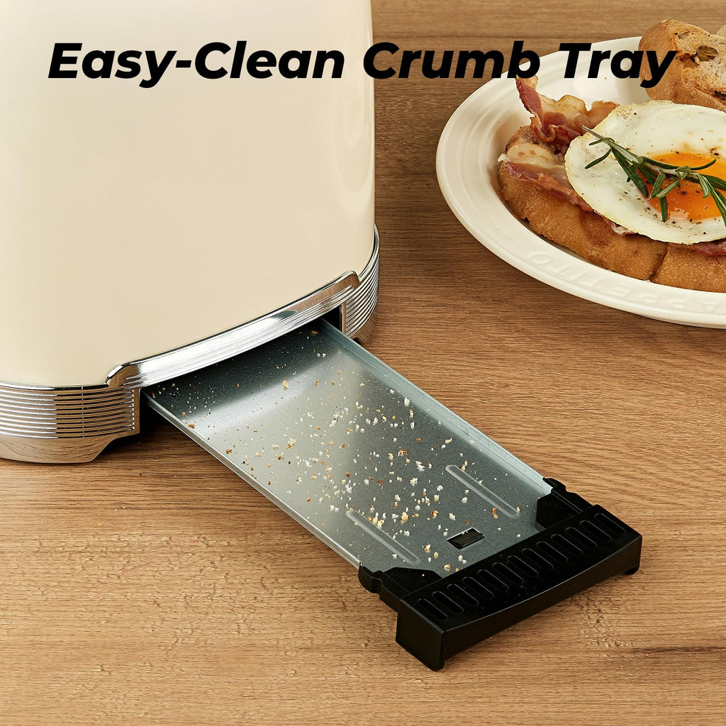 Toaster 2 Slice Retro Stainless Steel, Cream White