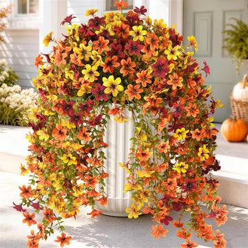 Fall Flowers Fake Mums UV Hanging Plants for Outdoors Decor