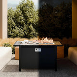 45 Inch Propane Fire Pit Table, 50,000 BTU Outdoor Gas Fire Pit for Patio & Backyard, 2-in-1 Firepit Dining Table with Glass Wind Guard, Blue Glass - Image 3