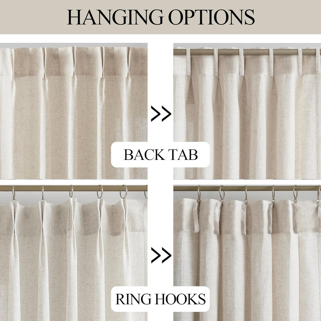 Natural Pinch Pleated Semi Sheer Curtains Textured Linen Blended Light Filtering Window Curtains 90 inch for Living