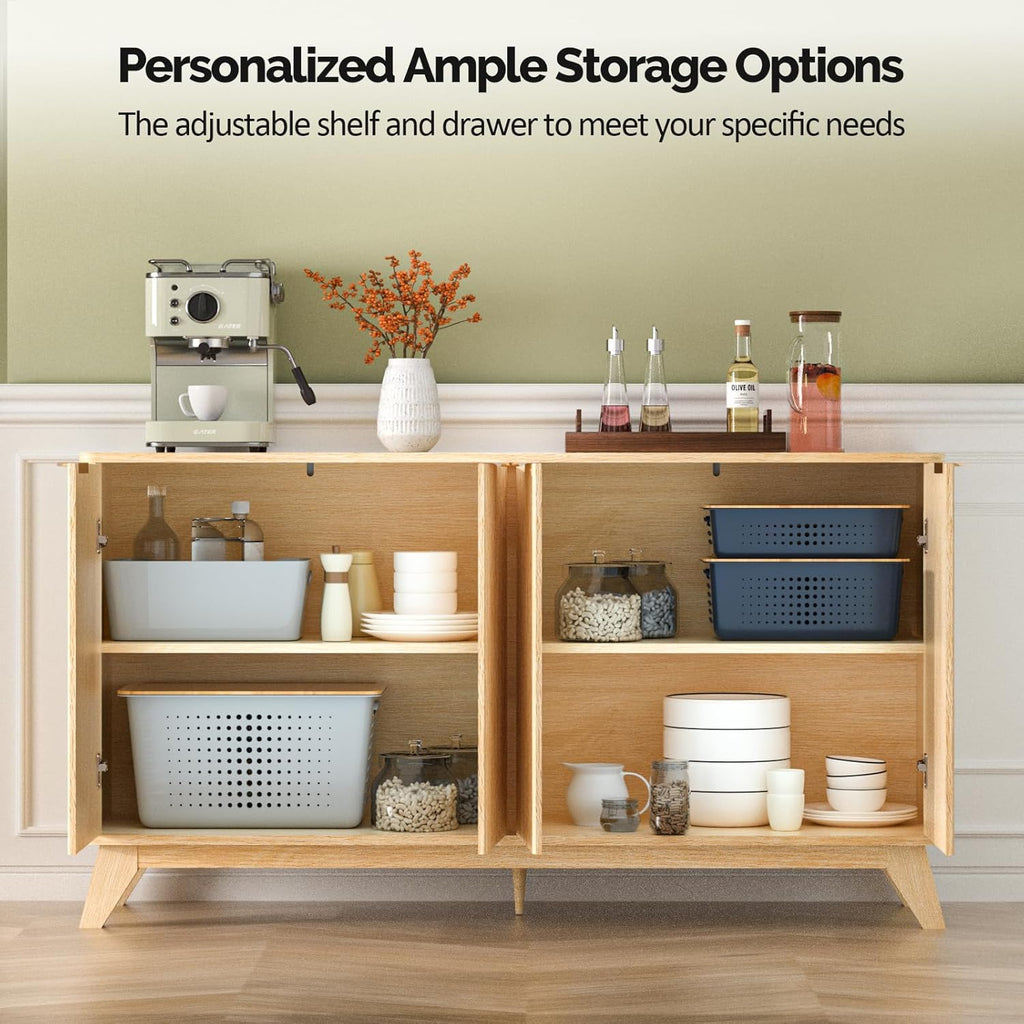 Fluted Sideboard Buffet Cabinet with Storage, Storage Cabinet with Doors and Adjustable Shelves, Buffet for Kitchen