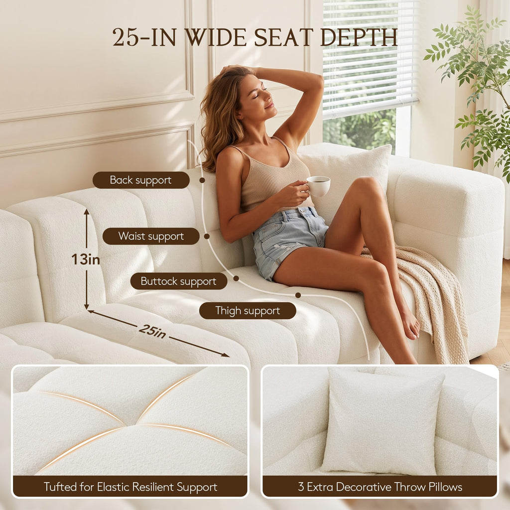 107" Cloud Sectional Couch with Chaise, Boneless Modular Sofa, Beige