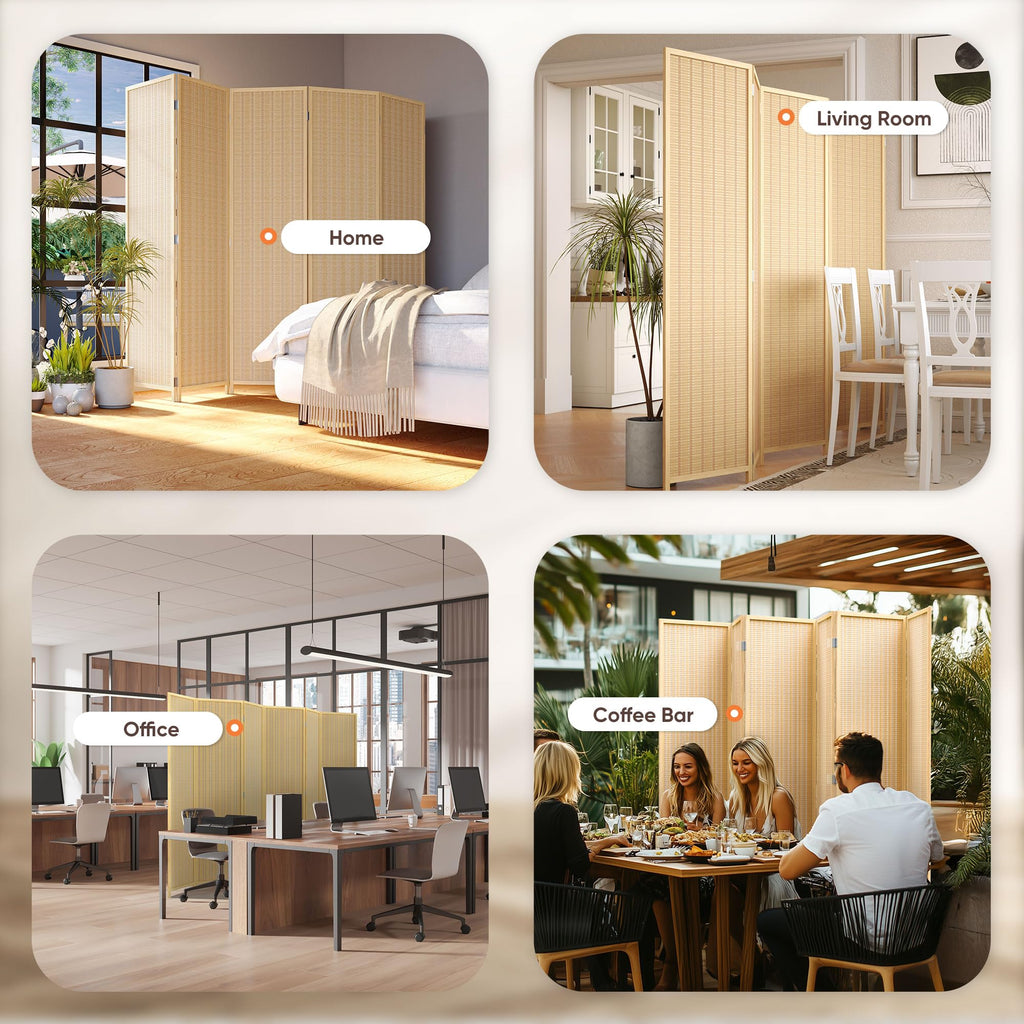 Bamboo Room Divider, 6-Panel Folding Privacy Screen, 6 ft. Tall