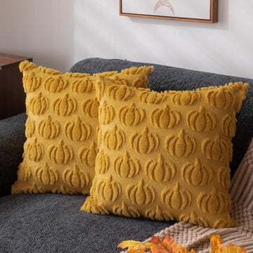 Fall Pillow Covers 16x16 2Pcs Yellow Pumpkin Fall Decoration