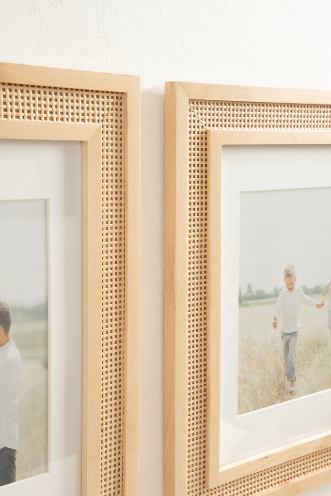 Corah Modern Faux Rattan Picture Frame Set of 2, 11 x 14 matted to 8 x 10, Natural, Boho Two-Piece Glass Photo Frame