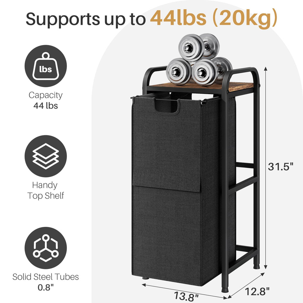 Laundry Hamper, Laundry Basket, Laundry Sorter with a Pull-Out and Removable Bag, Shelf, Metal Frame, 17 Gallons (62