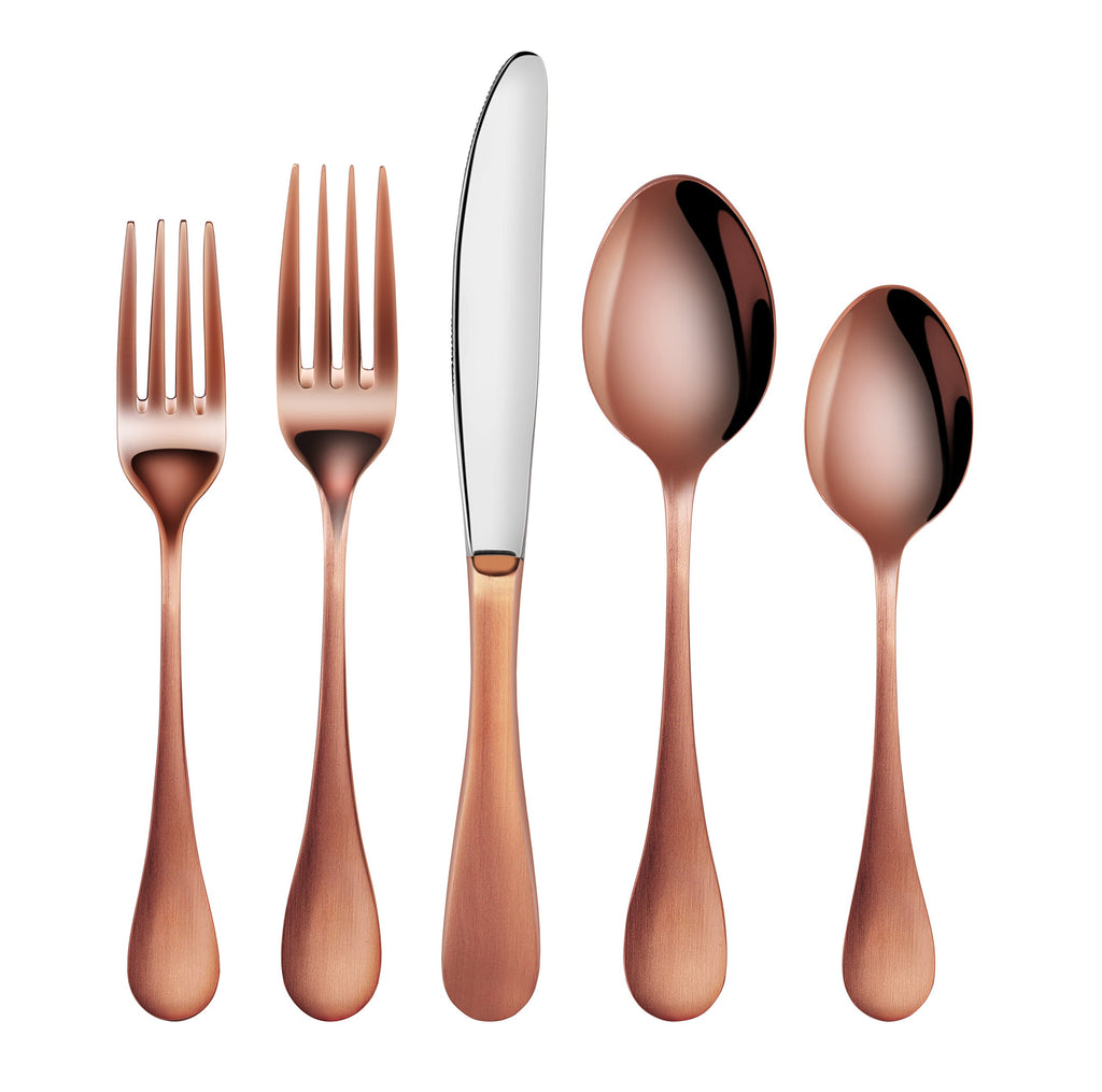 Rain Stainless Steel Flatware 20-Piece Set, Copper Finish