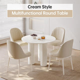 39" Round Dining Table for 4 Cream White Kichen Table with 3 Legs Modern Round Table 4 Seats Dining Room Table for