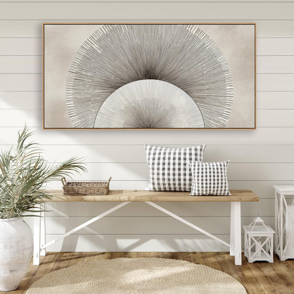 Beige Abstract Wall Art Modern Geometric Canvas Print Neutral Minimalist Line Painting Framed Contemporary Home Decor