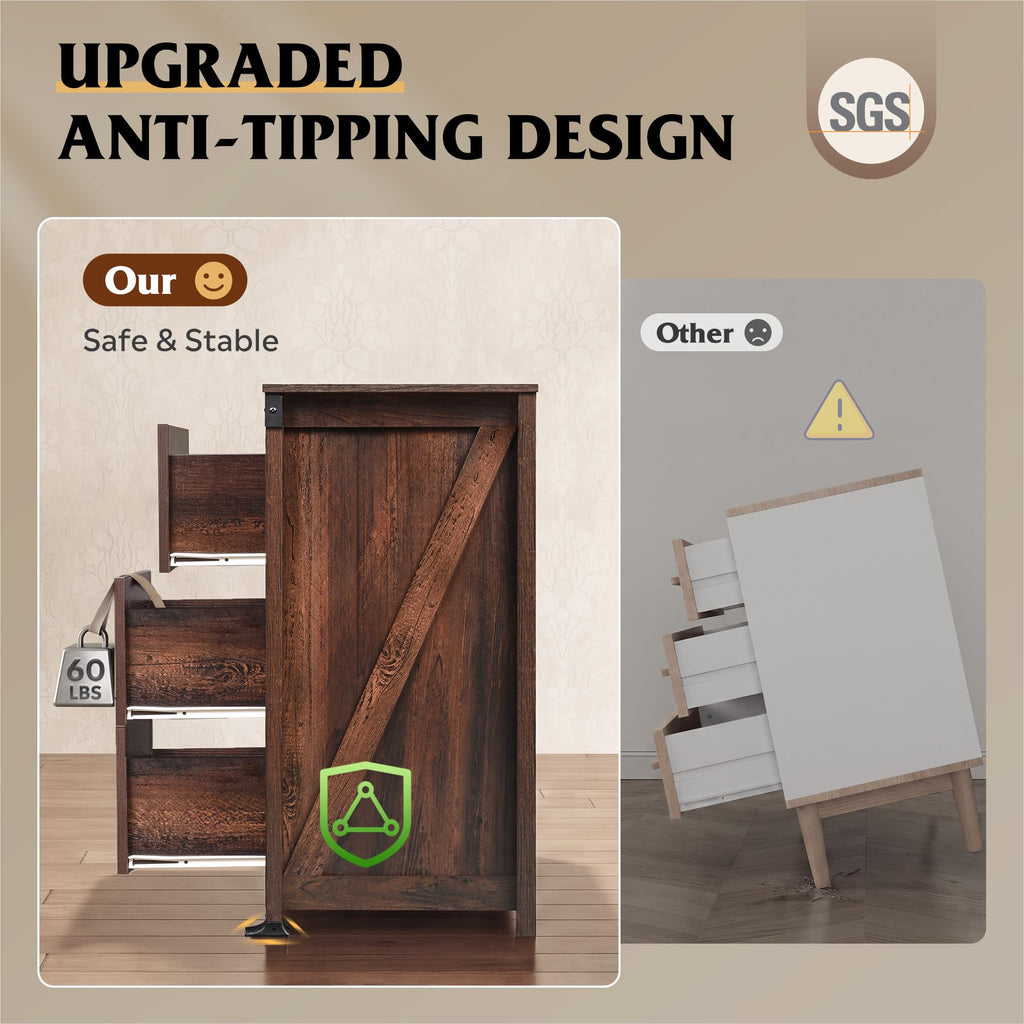 Brown Dresser, 9 Drawer Wooden Chest of Drawers with SGS-Tested Anti-Tip Design, 62 Inch Wide Rustic Dresser TV