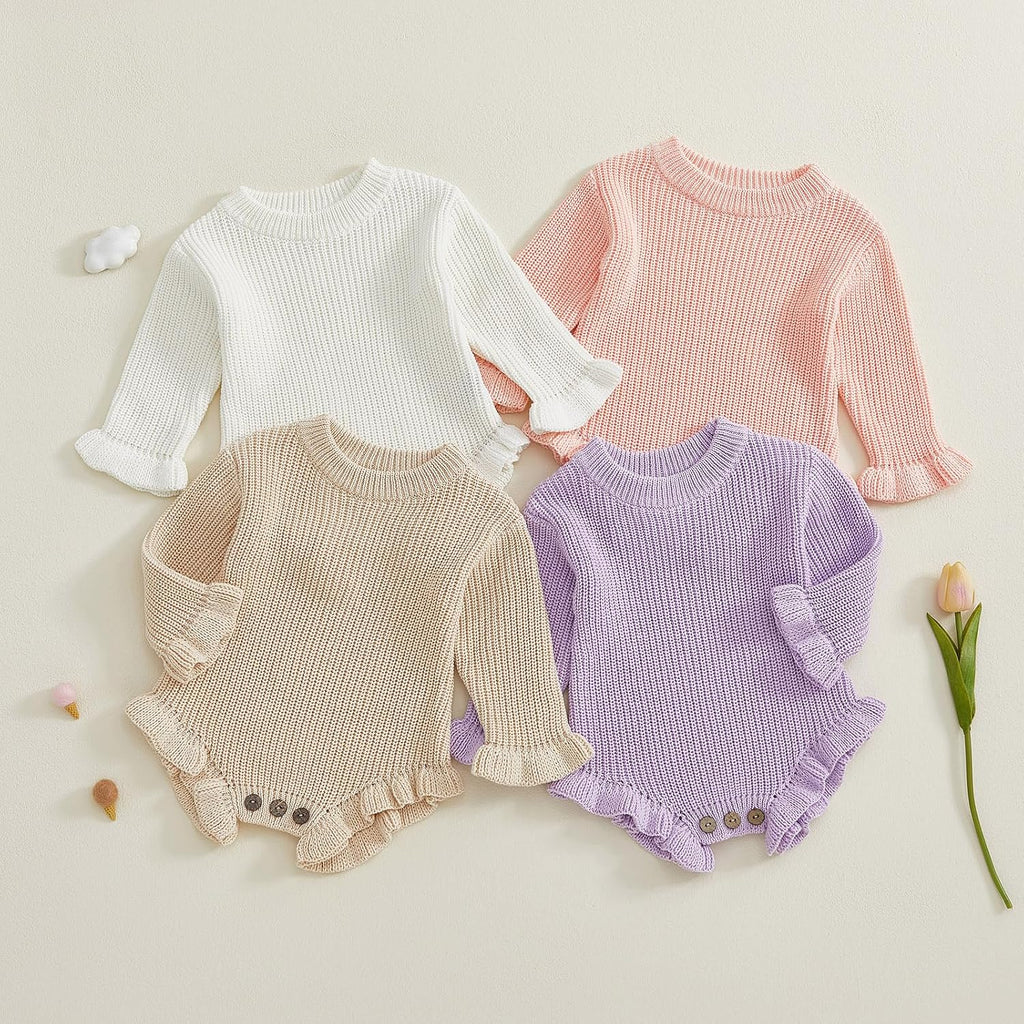 Baby Girl Fall Winter Clothes Basic Plain Cute Sweater Romper Outfit Pullover Ruffle Long Sleeve Outfits