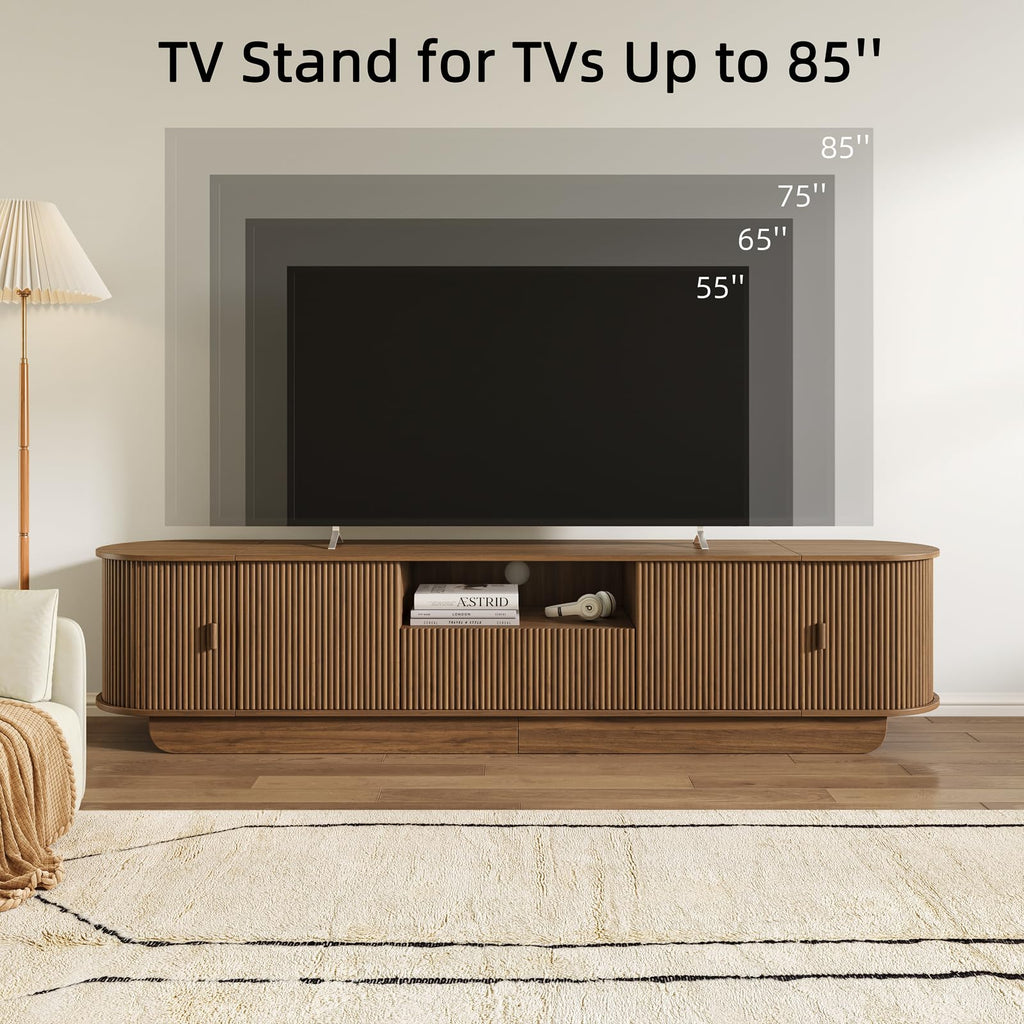 86.6'' Fluted TV Stand for 55-85 Inch, Walnut TV Console
