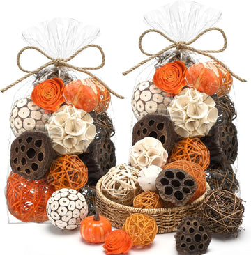 Potpourri Decorative Balls Bowl Filler,Orange - Set of 2
