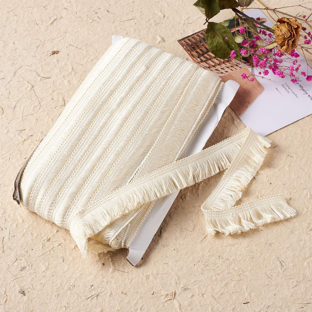 MegaPet Polyester Fringe Tassel Lace Trim 1 Inch x 82 Feet Chainette Fringe Fibre Trim Linen for Sewing Quilting