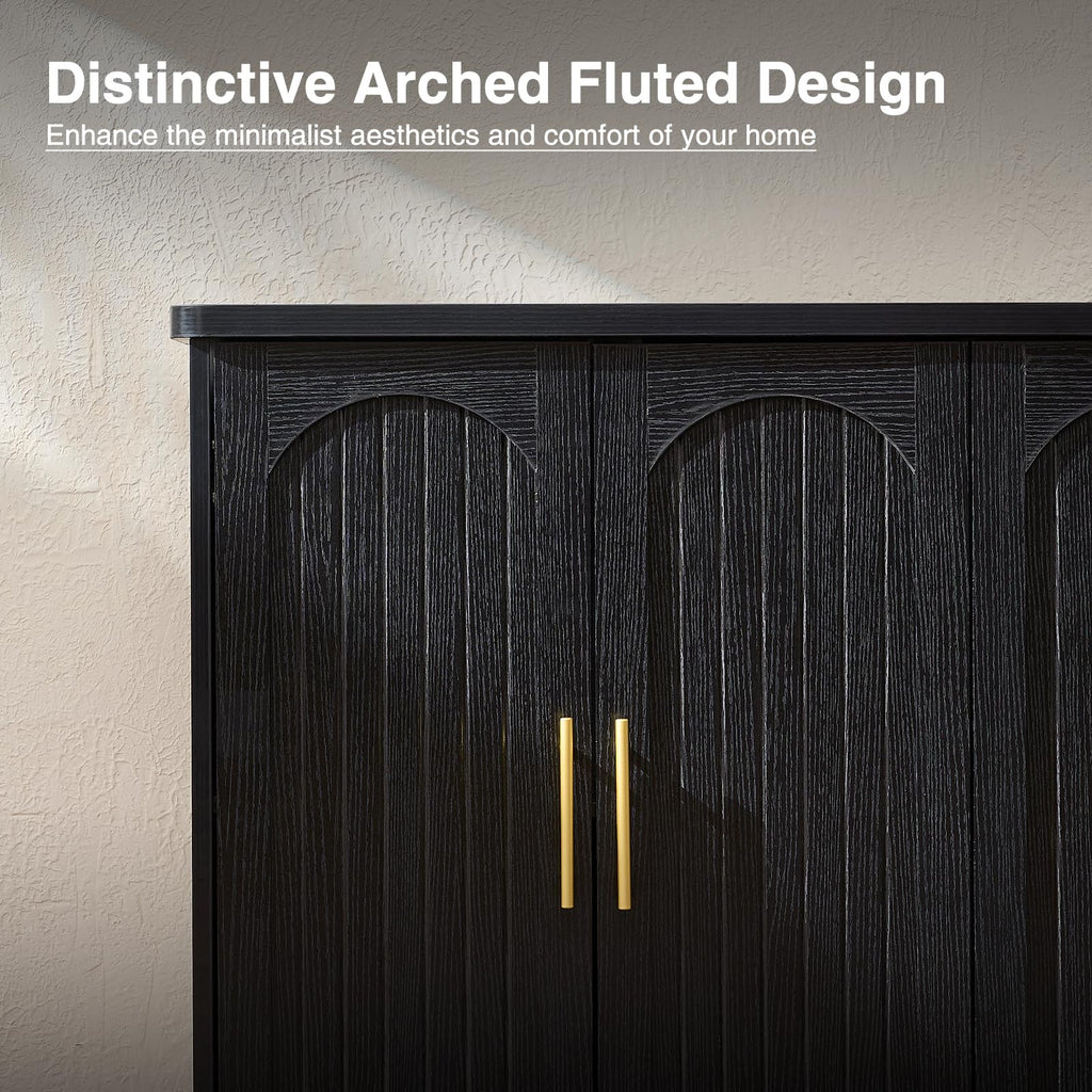 70" Modern Buffet Cabinet with 6 Doors Storage (Black)