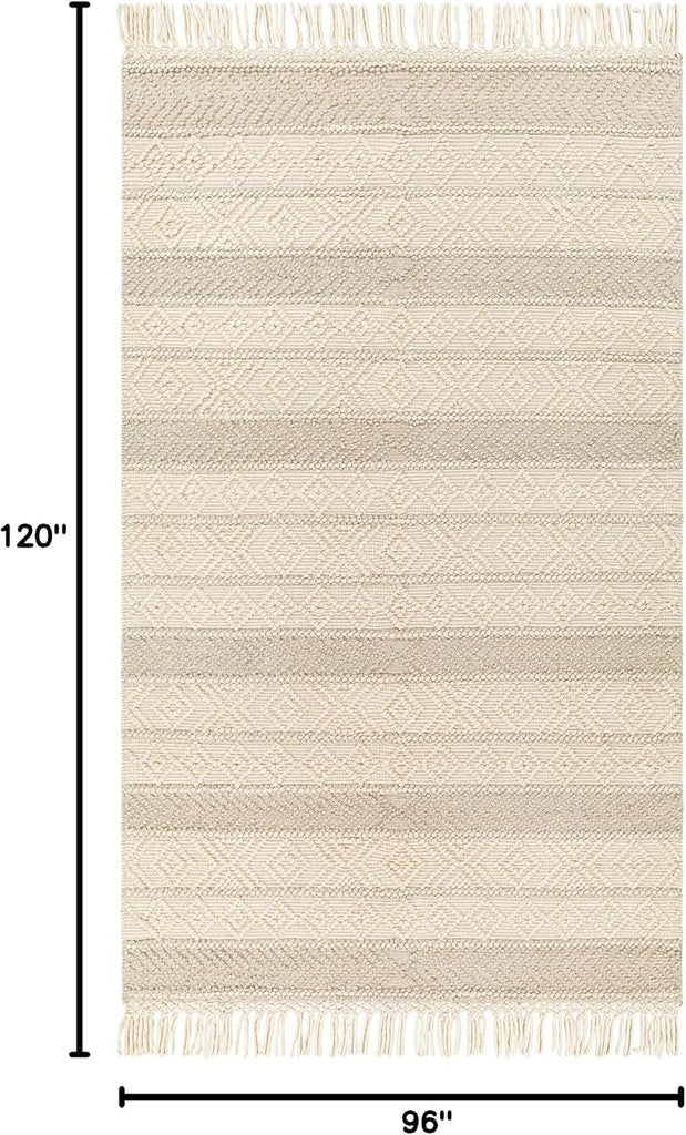 Ummi Wool Living Room, Bedroom Area Rug - Geometric Striped Diamond Border - Traditional Transitional Scandinavian