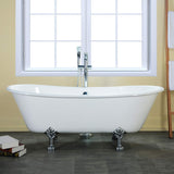 Aqua Eden VCTND6728NH1 Cast Iron Double Slipper Clawfoot Bathtub Chrome Feet without Drillings, 67-Inch, White