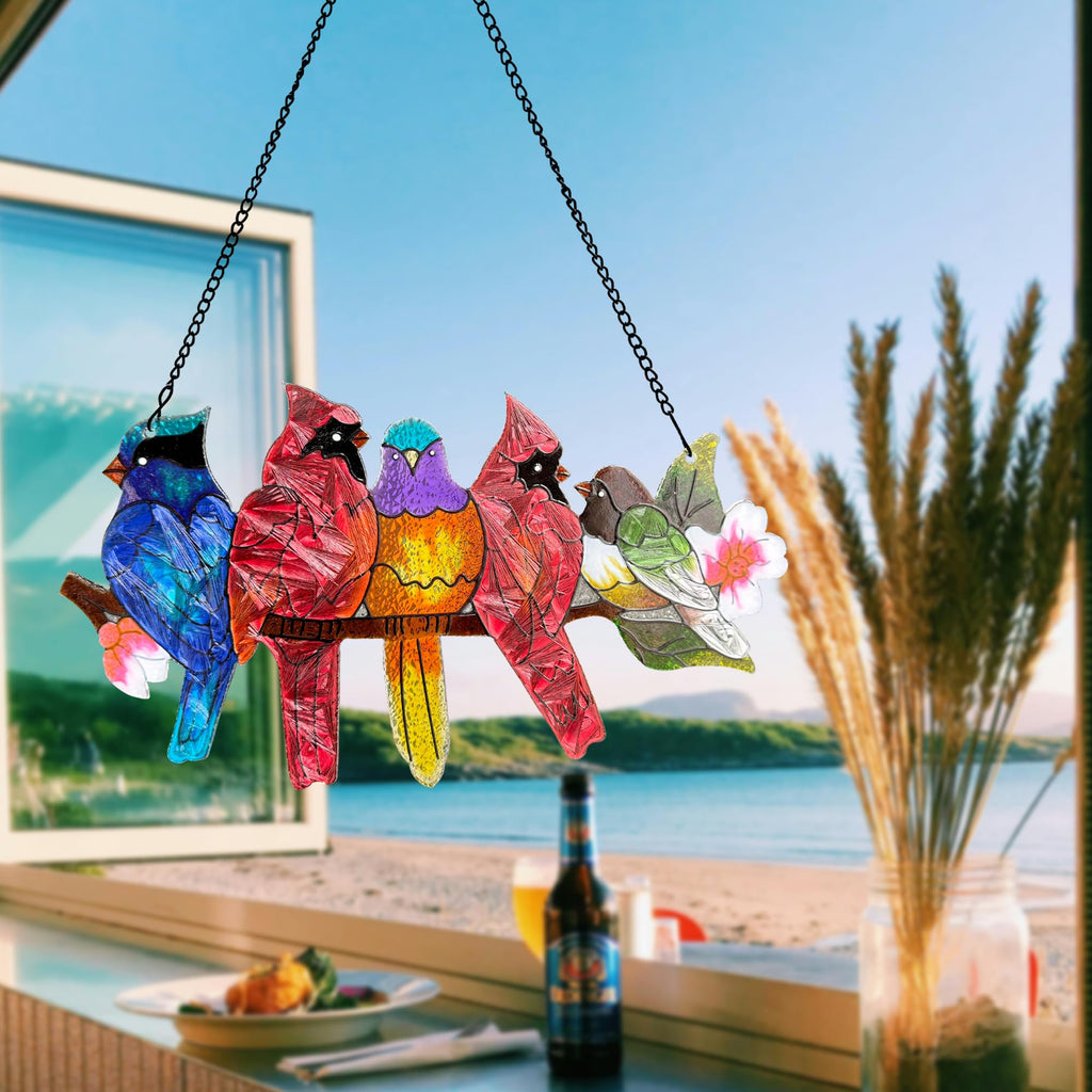 Cardinal Stained Glass Window Hanging Suncatcher Bird Lover Gifts for Mom