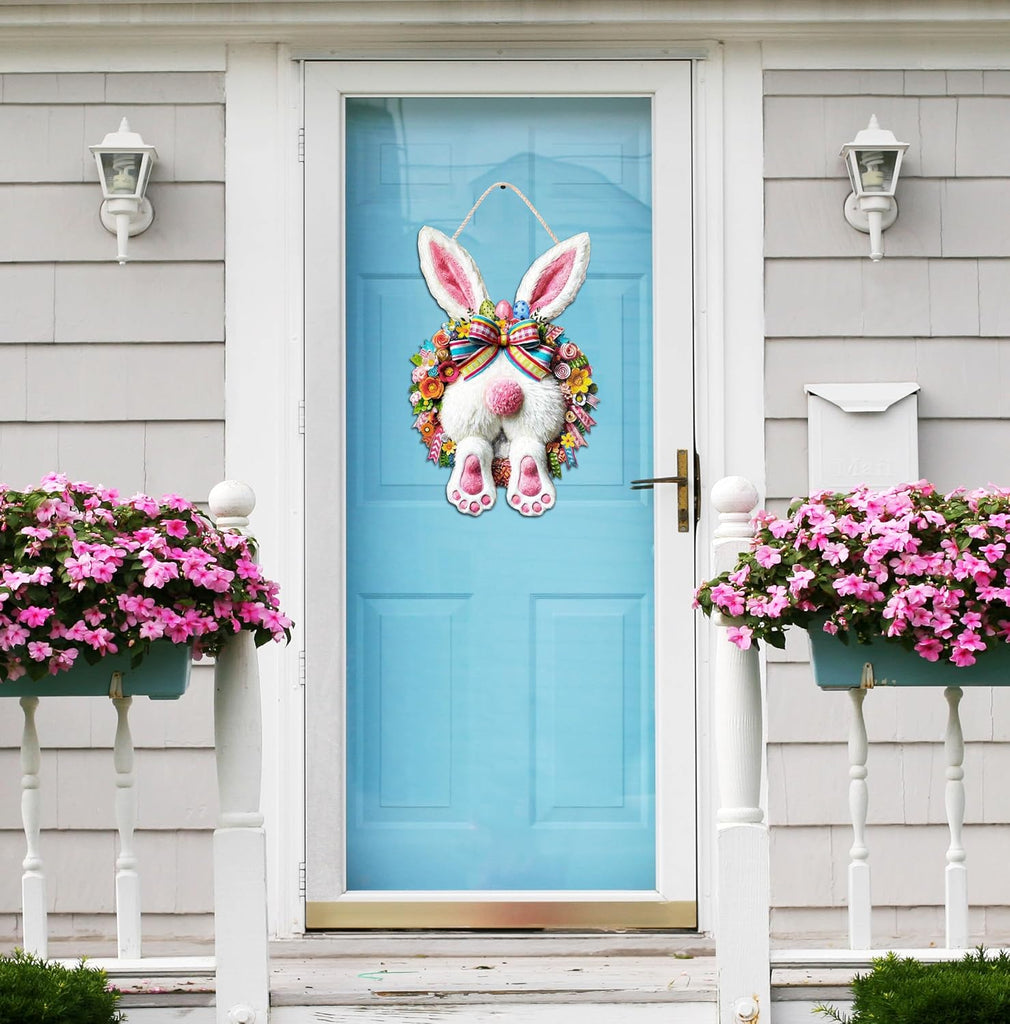 Easter Decoration Wooden Door Wreath for Front Door Sign Cute Bunny Wooden Door Hanger Rabbit Spring Decoration, Cute