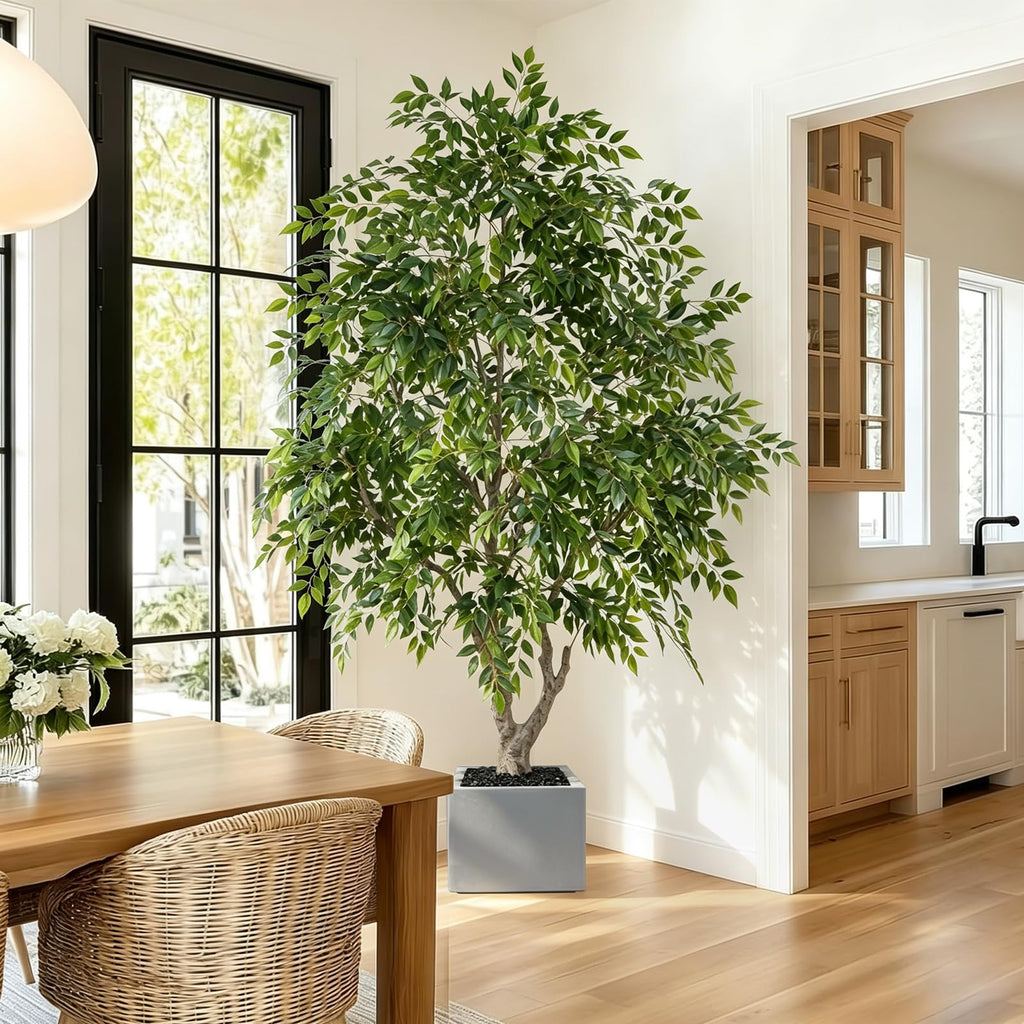 8 FT Artificial Ficus Tree with Square Planter for Indoor Outdoor Decor