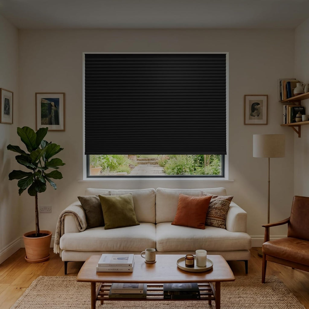 No Drill Cordless Cellular Shade, Black, 19" W x 64" H