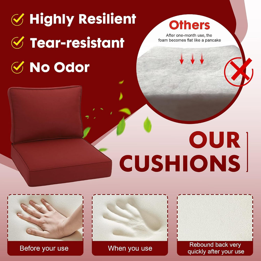 Outdoor Deep Seating Cushion Set, 24" x 24", Waterproof & Fade Resistant Patio Furniture Cushions with Handle, Deep