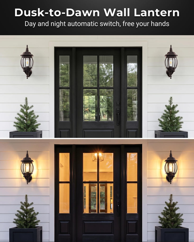 Bronze Large Dusk to Dawn Exterior Porch Light Wall Mount, Anti-Rust