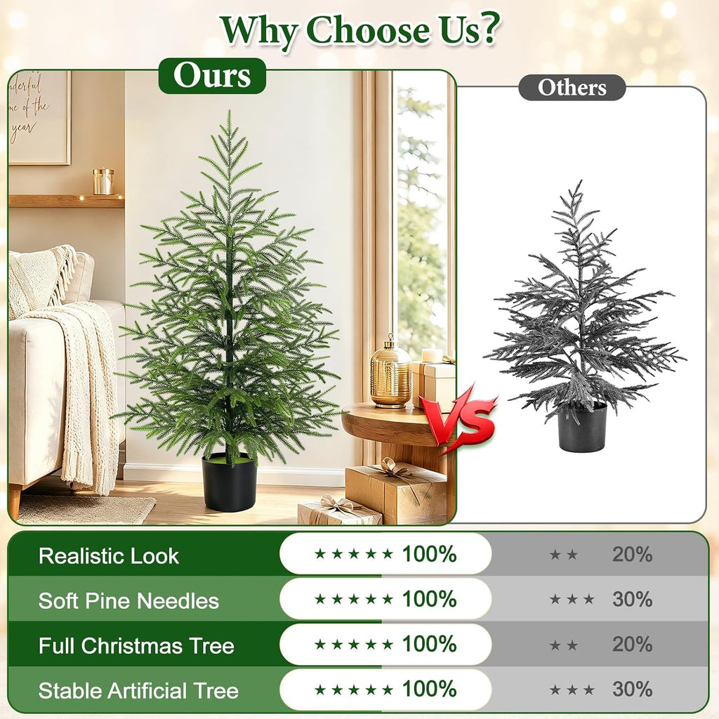 3 Ft Real Touch Christmas Tree with Lights, Realistic Norfolk Pine Tree