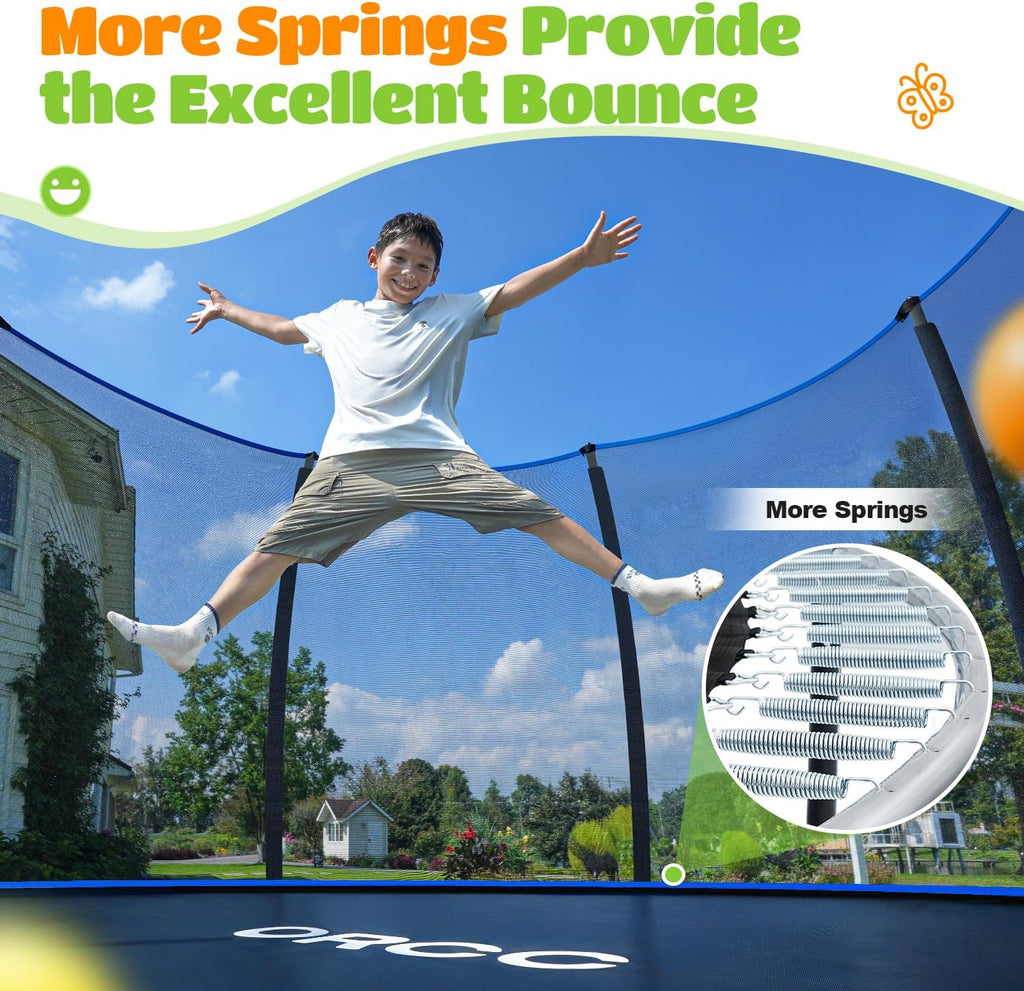 Kids Trampoline Outdoor 8FT 10FT 12FT 14FT 15FT 16FT with Enclosure, Non-Slip Ladder & Anti-Rust Coated Frame