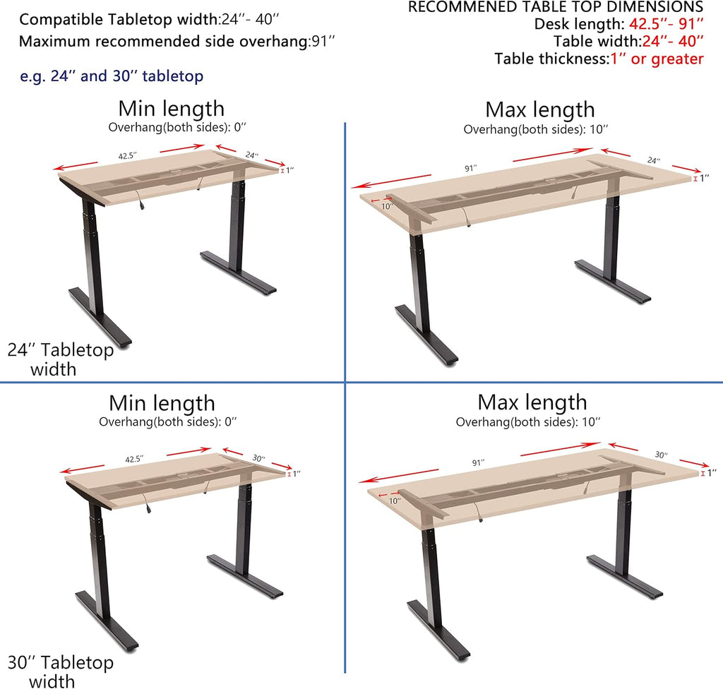 VJ201-S3 Dual Motor 3-Stage Electric Sit Stand Desk Frame Only, Black