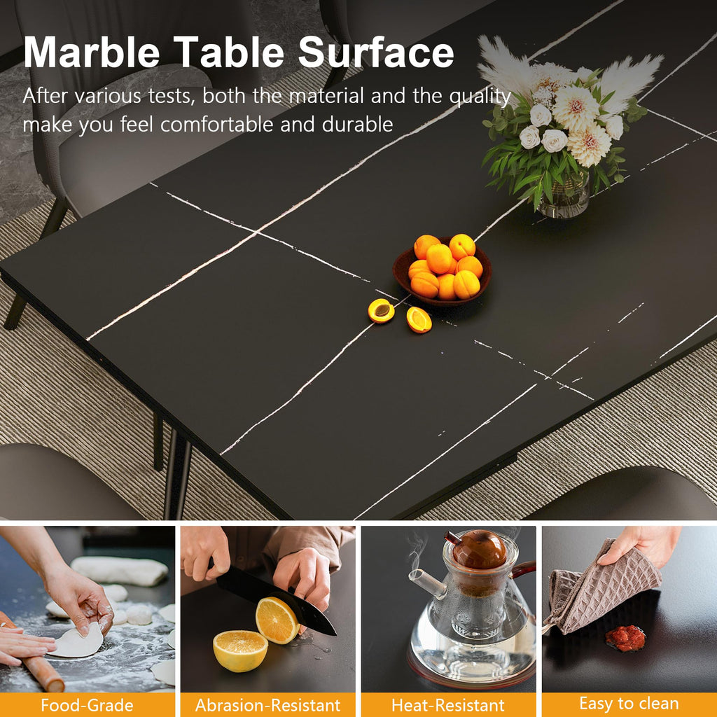 62.9"-94.4" Extendable Dining Table, Black Sintered Stone Top